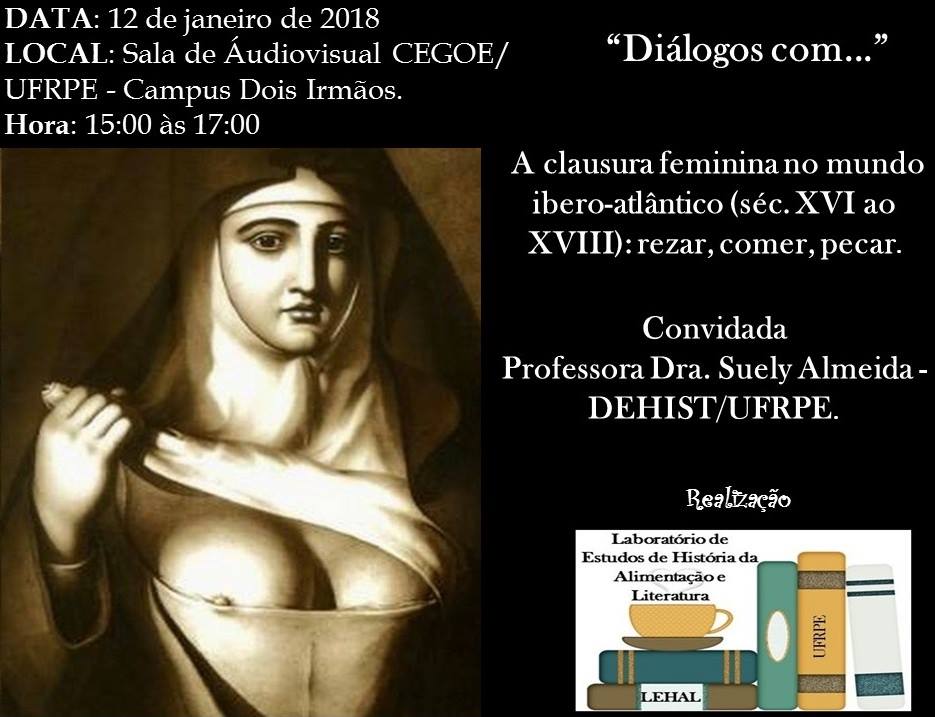 Imagem do cartaz do evento: uma freira católica vestida com seu hábito, mas com um dos seios à mostra