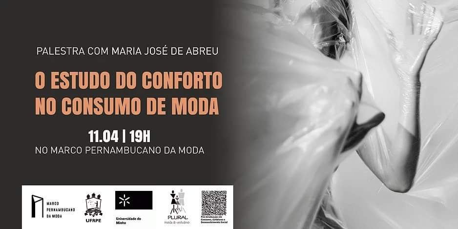 Cartaz com informações da palestra o estudo do conforto no consumo de moda