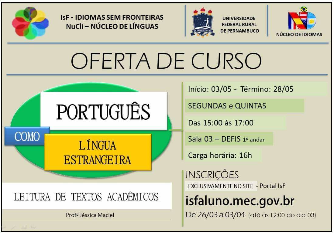 NucLi oferta curso gratuito de português para estrangeiros