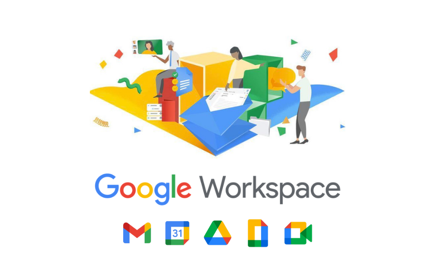 imagem do google workspace com ícones das ferramentas de email, agenda, fotos, planilhas e meet